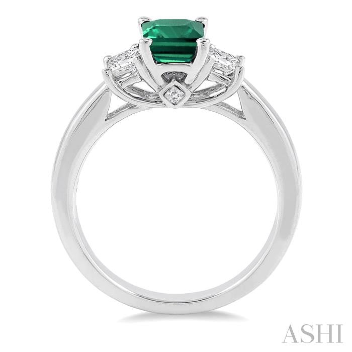 7x5 MM Octagon Cut Emerald and 3/8 Ctw Diamond Precious Ring in 14K White Gold