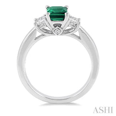 7x5 MM Octagon Cut Emerald and 3/8 Ctw Diamond Precious Ring in 14K White Gold