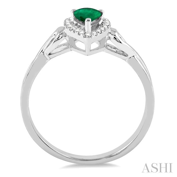 6x4 MM Pear Shape Emerald and 1/10 Ctw Round Cut Diamond Ring in 14K White Gold