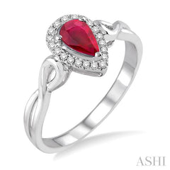 6x4 MM Pear Shape Ruby and 1/10 Ctw Round Cut Diamond Ring in 14K White Gold