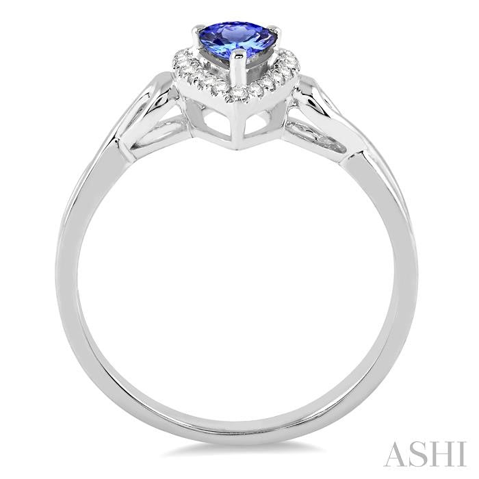 6x4 MM Pear Shape Tanzanite and 1/10 Ctw Round Cut Diamond Ring in 14K White Gold