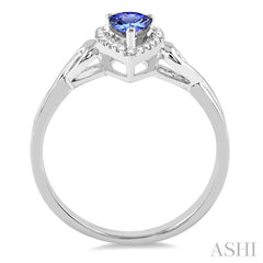 6x4 MM Pear Shape Tanzanite and 1/10 Ctw Round Cut Diamond Ring in 14K White Gold