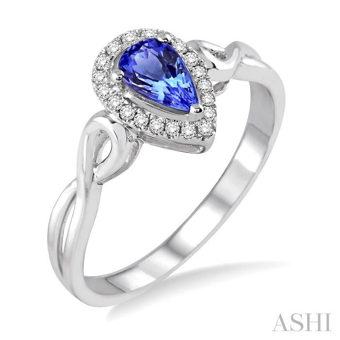 6x4 MM Pear Shape Tanzanite and 1/10 Ctw Round Cut Diamond Ring in 10K White Gold