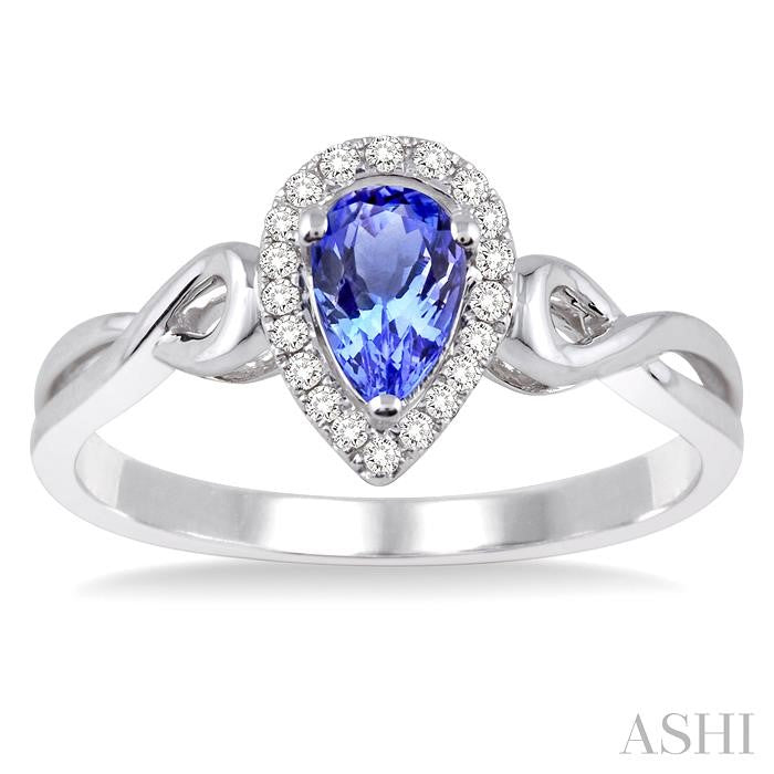 6x4 MM Pear Shape Tanzanite and 1/10 Ctw Round Cut Diamond Ring in 10K White Gold