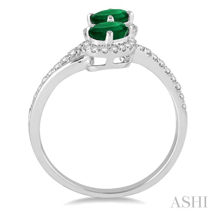 6x4 MM Oval Cut Emerald and 1/4 ctw Round Cut Diamond Ring in 14K White Gold