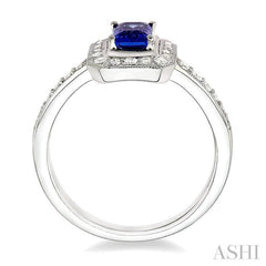 6x4 MM Octagon Cut Sapphire and 1/3 Ctw Round Cut Diamond Precious Ring in 18K White Gold