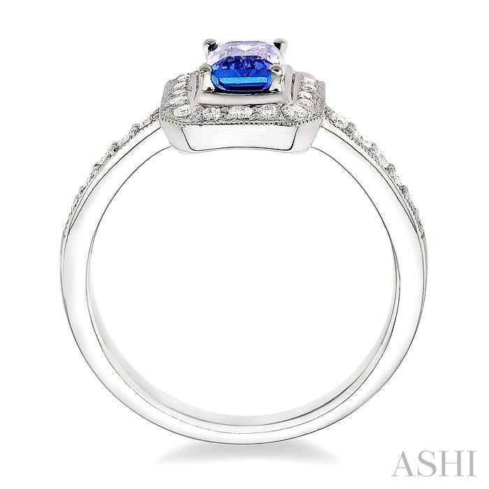 6x4 MM Octagon Cut Tanzanite and 1/3 Ctw Round Cut Diamond Precious Ring in 18K White Gold