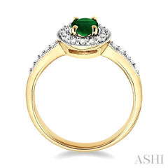 6x4 MM Oval Cut Emerald and 1/4 Ctw Round Cut Diamond Ring in 14K Yellow Gold