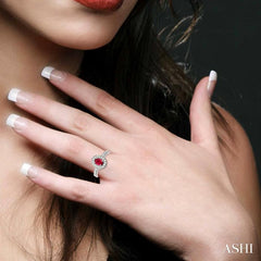 6x4 MM Oval Cut Ruby and 1/4 Ctw Round Cut Diamond Ring in 14K White Gold