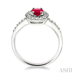 6x4 MM Oval Cut Ruby and 1/4 Ctw Round Cut Diamond Ring in 14K White Gold