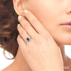 6x4 MM Oval Cut Sapphire and 1/4 Ctw Round Cut Diamond Ring in 14K White Gold