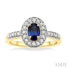 6x4 MM Oval Cut Sapphire and 1/4 Ctw Round Cut Diamond Ring in 14K Yellow Gold