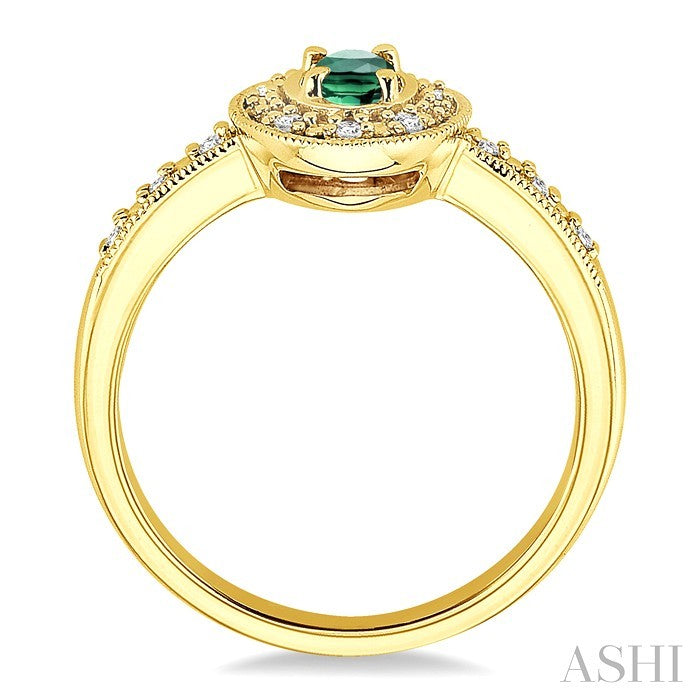 5x3 MM Oval Shape Emerald and 1/10 Ctw Round Cut Diamond Ring in 14K Yellow Gold.