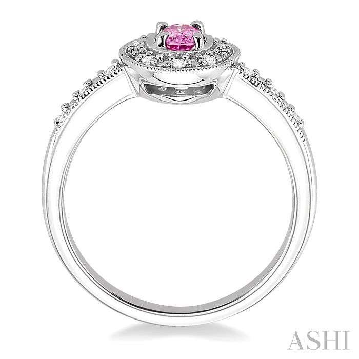 5x3 MM oval cut Pink Sapphire and 1/10 Ctw Round Cut Diamond Ring in 14K White Gold.