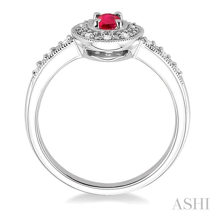 5x3 MM oval cut Ruby and 1/10 Ctw Round Cut Diamond Ring in 14K White Gold.