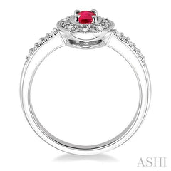 5x3 MM oval cut Ruby and 1/10 Ctw Round Cut Diamond Ring in 14K White Gold.