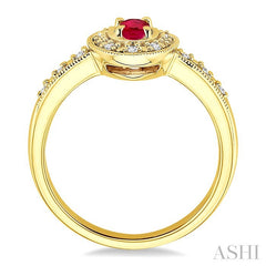 5x3 MM oval cut Ruby and 1/10 Ctw Round Cut Diamond Ring in 14K Yellow Gold.