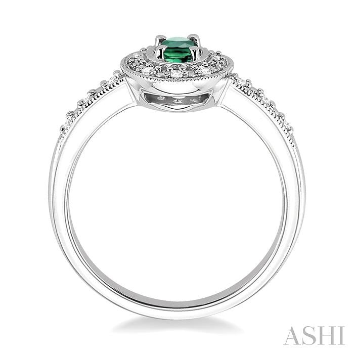 5x3 MM Oval Shape Emerald and 1/10 Ctw Round Cut Diamond Ring in 10K White Gold