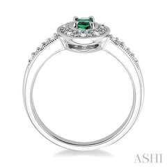 5x3 MM Oval Shape Emerald and 1/10 Ctw Round Cut Diamond Ring in 10K White Gold