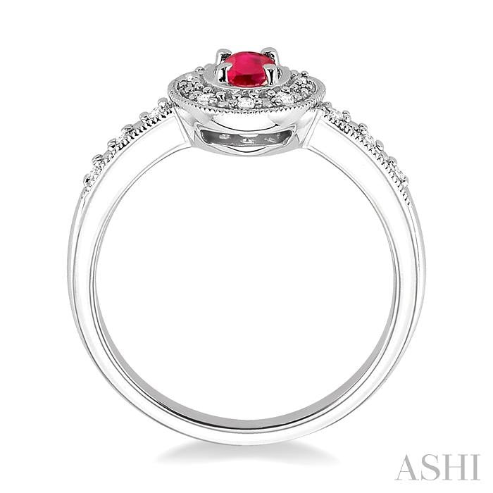 5x3 MM Oval Cut Ruby and 1/10 Ctw Round Cut Diamond Ring in 10K White Gold.