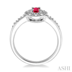 5x3 MM Oval Cut Ruby and 1/10 Ctw Round Cut Diamond Ring in 10K White Gold.