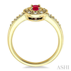 5x3 MM oval cut Ruby and 1/10 Ctw Round Cut Diamond Ring in 10K Yellow Gold.