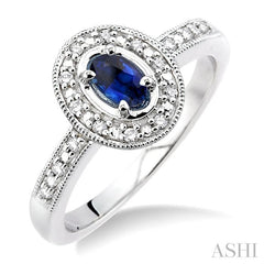 5x3 MM Oval Cut Sapphire and 1/10 Ctw Round Cut Diamond Ring in 10K White Gold.
