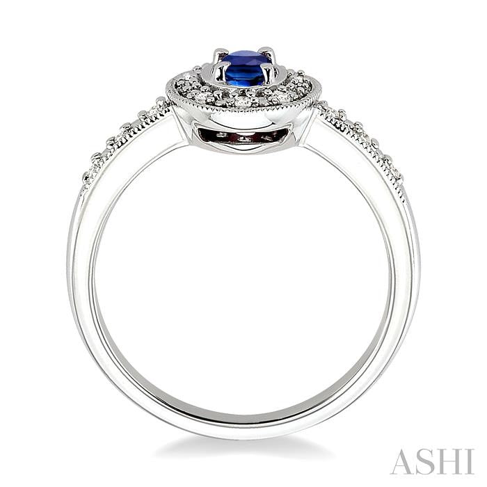 5x3 MM Oval Cut Sapphire and 1/10 Ctw Round Cut Diamond Ring in 10K White Gold.