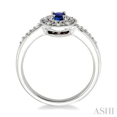 5x3 MM Oval Cut Sapphire and 1/10 Ctw Round Cut Diamond Ring in 10K White Gold.