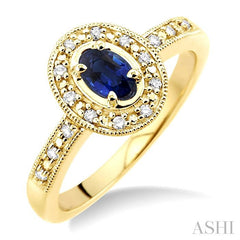 5x3 MM oval cut Sapphire and 1/10 Ctw Round Cut Diamond Ring in 10K Yellow Gold.