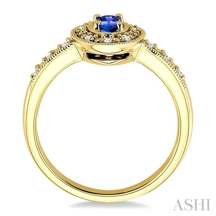 5x3 MM oval cut Sapphire and 1/10 Ctw Round Cut Diamond Ring in 10K Yellow Gold.