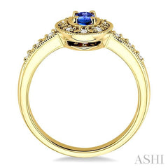 5x3 MM oval cut Sapphire and 1/10 Ctw Round Cut Diamond Ring in 10K Yellow Gold.