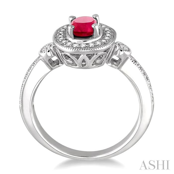 6x4 MM Oval Cut Ruby and 1/5 Ctw Round Cut Diamond Ring in 14K White Gold