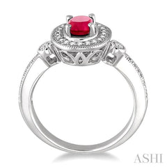 6x4 MM Oval Cut Ruby and 1/5 Ctw Round Cut Diamond Ring in 14K White Gold