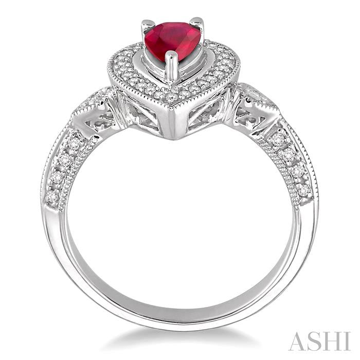 6x4 MM Pear Shape Ruby and 1/6 Ctw Round Cut Diamond Ring in 14K White Gold