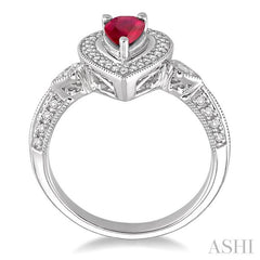 6x4 MM Pear Shape Ruby and 1/6 Ctw Round Cut Diamond Ring in 14K White Gold