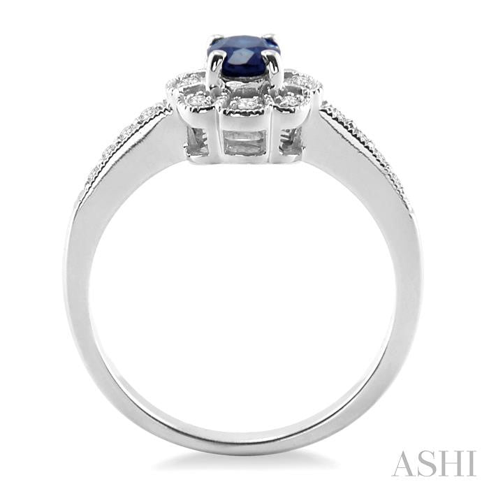 6x4 MM Oval Cut Sapphire and 1/6 Ctw Round Cut Diamond Ring in 14K White Gold