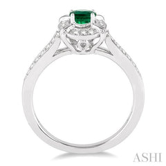 6x4 MM Oval Shape Emerald and 1/6 Ctw Round Cut Diamond Ring in 10K White Gold