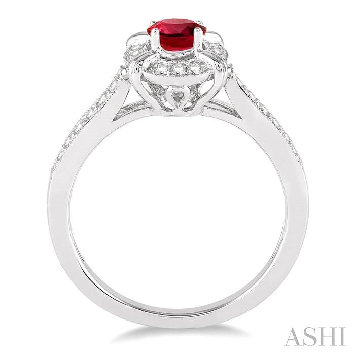 6x4 MM Oval Shape Ruby and 1/6 Ctw Round Cut Diamond Ring in 10K White Gold