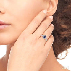 6x4 MM Oval Shape Sapphire and 1/6 Ctw Round Cut Diamond Ring in 10K White Gold