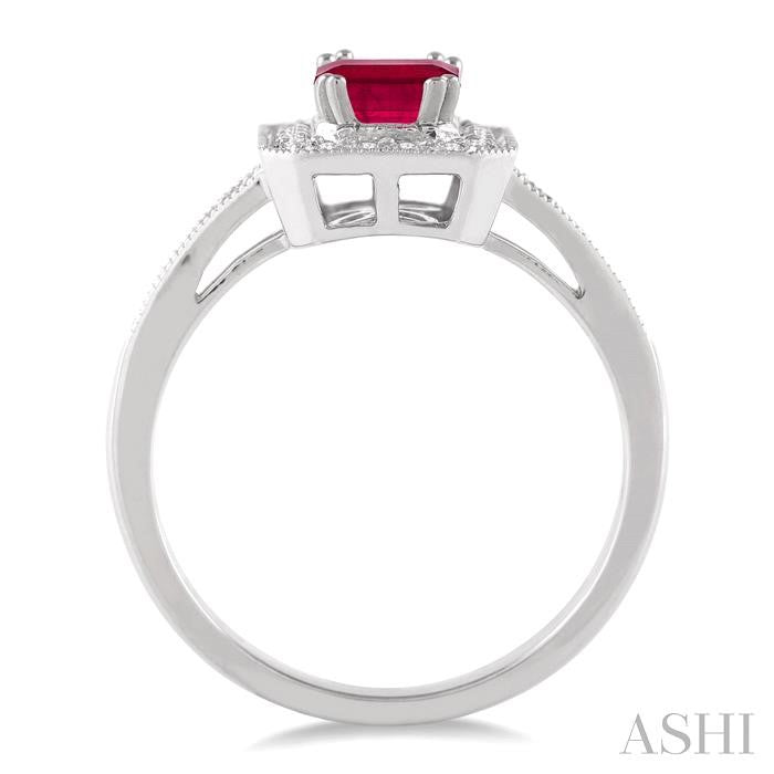 6x4 MM Emerald Shape Ruby and 1/4 Ctw Round Cut Diamond Ring in 14K White Gold