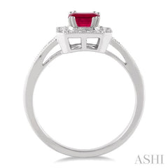 6x4 MM Emerald Shape Ruby and 1/4 Ctw Round Cut Diamond Ring in 14K White Gold