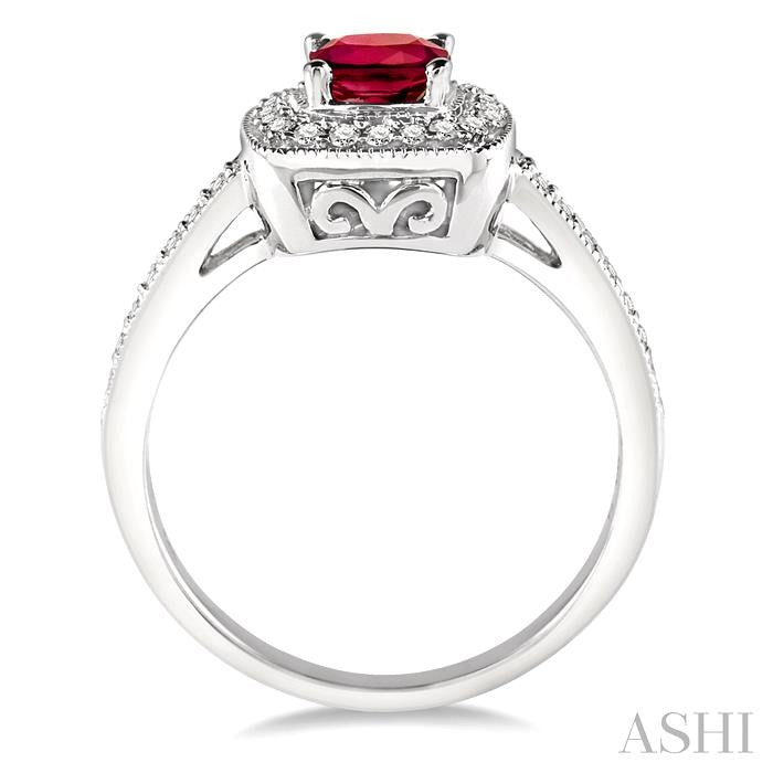 5x5 MM Cushion Shape Ruby and 1/4 Ctw Round Cut Diamond Ring in 14K White Gold