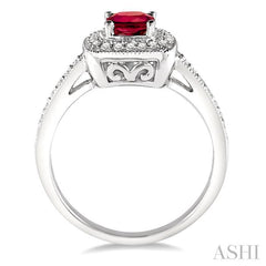 5x5 MM Cushion Shape Ruby and 1/4 Ctw Round Cut Diamond Ring in 14K White Gold