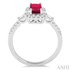 6x4 MM Octagon Cut Ruby and 1/2 Ctw Round Cut Diamond Precious Ring in 14K White Gold