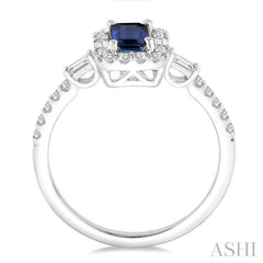 6x4 MM Octagon Cut Sapphire and 1/2 Ctw Round Cut Diamond Precious Ring in 14K White Gold