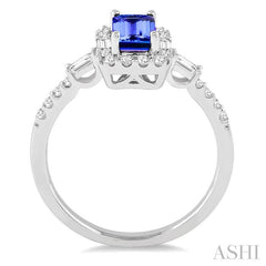6x4 MM Octagon Cut Tanzanite and 1/2 Ctw Round Cut Diamond Precious Ring in 14K White Gold