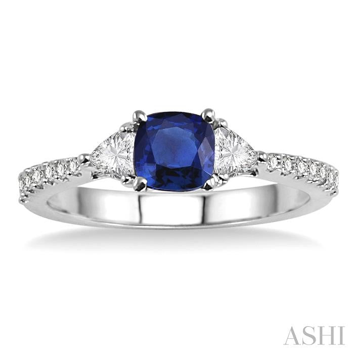 5x5 MM Cushion Cut Sapphire and 1/3 Ctw Diamond Precious Ring in 14K White Gold