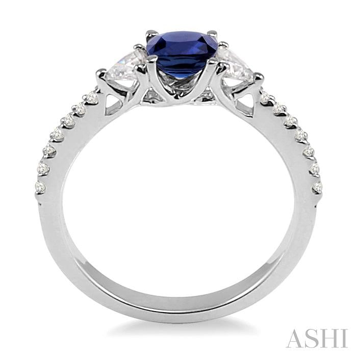5x5 MM Cushion Cut Sapphire and 1/3 Ctw Diamond Precious Ring in 14K White Gold
