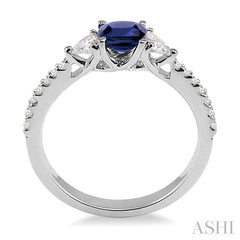 5x5 MM Cushion Cut Sapphire and 1/3 Ctw Diamond Precious Ring in 14K White Gold